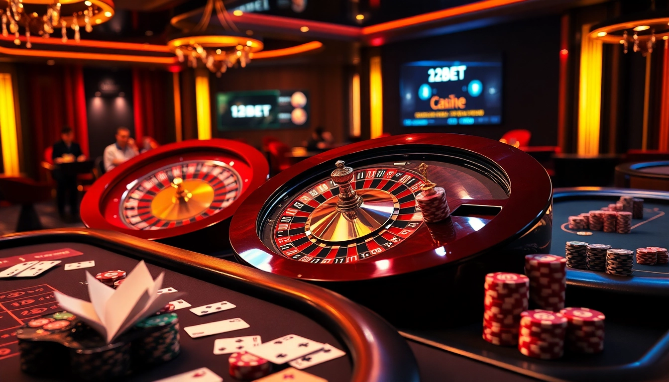 Experience the excitement of link 12bet with vibrant casino tables and engaging online gambling elements.