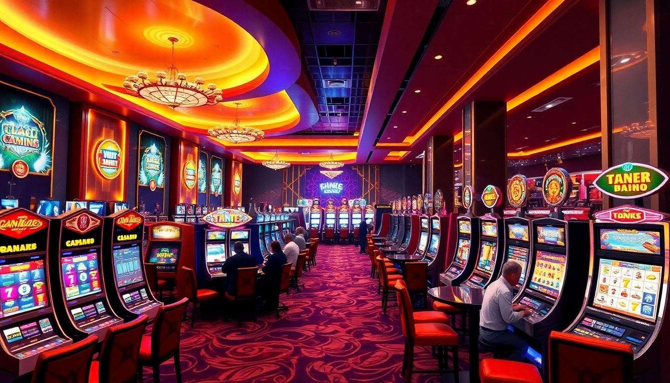 Az online casino vibráló játékterét bemutató kép, tele izgalommal és szórakozással.