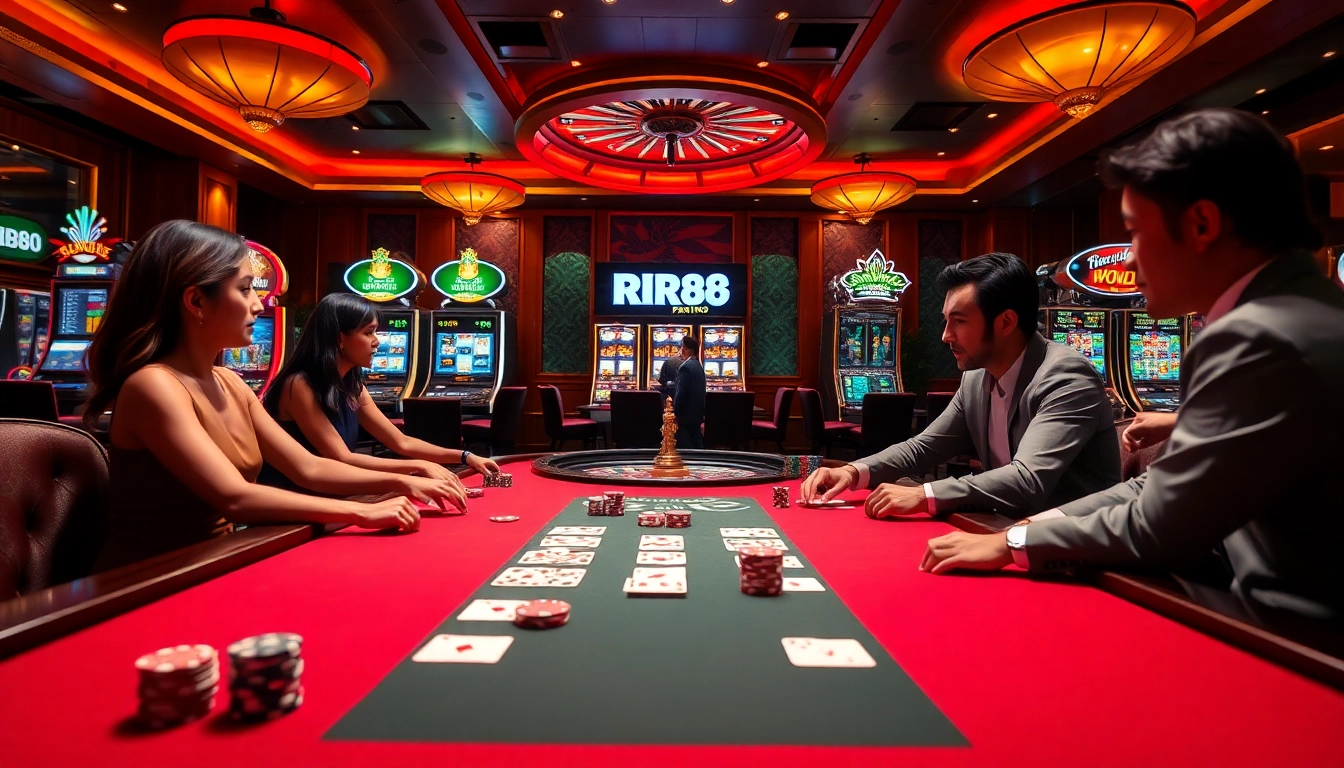 Players enjoying a thrilling game at RR88 casino with vibrant tables and lively atmosphere.
