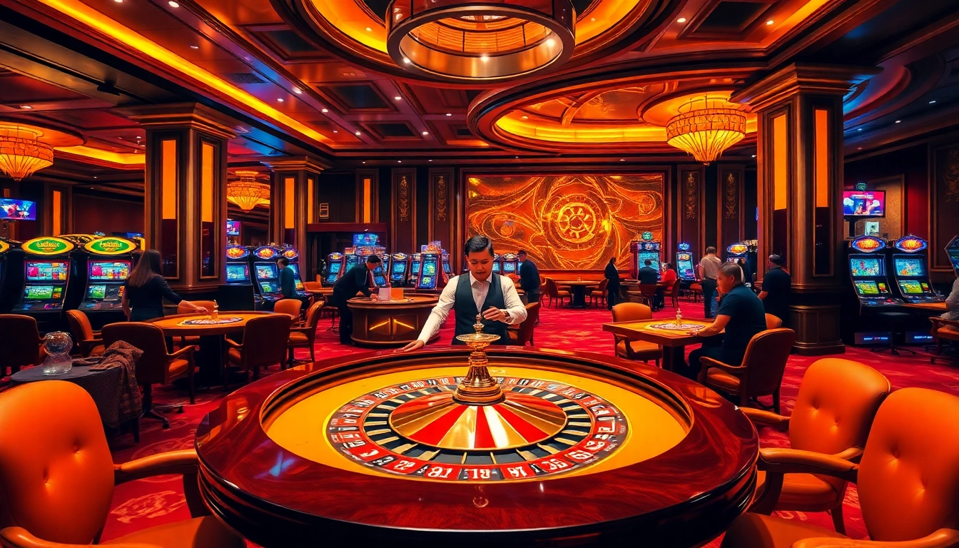Exciting casino scene featuring a roulette table at https://m88zo.com/ emphasizing luxury and thrilling gameplay.