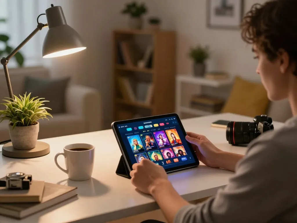 Engaged user analyzing text on a KI Detektor deutsch interface on tablet during casual gaming night.