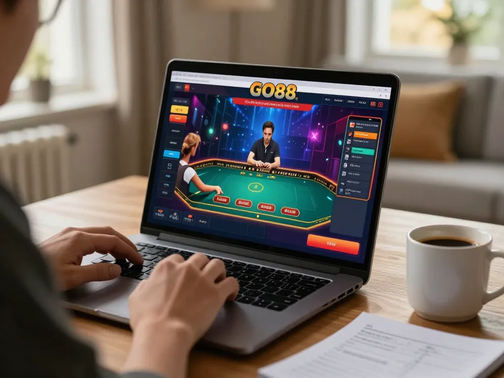 Player enjoying immersive online gambling at GO88, showcasing engaging gameplay and strategy in a cozy setting.