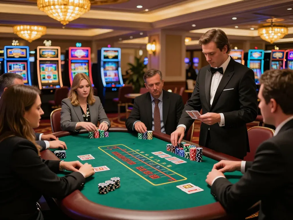 Nohu enthusiasts engaging around a lively blackjack table in a luxurious casino setting