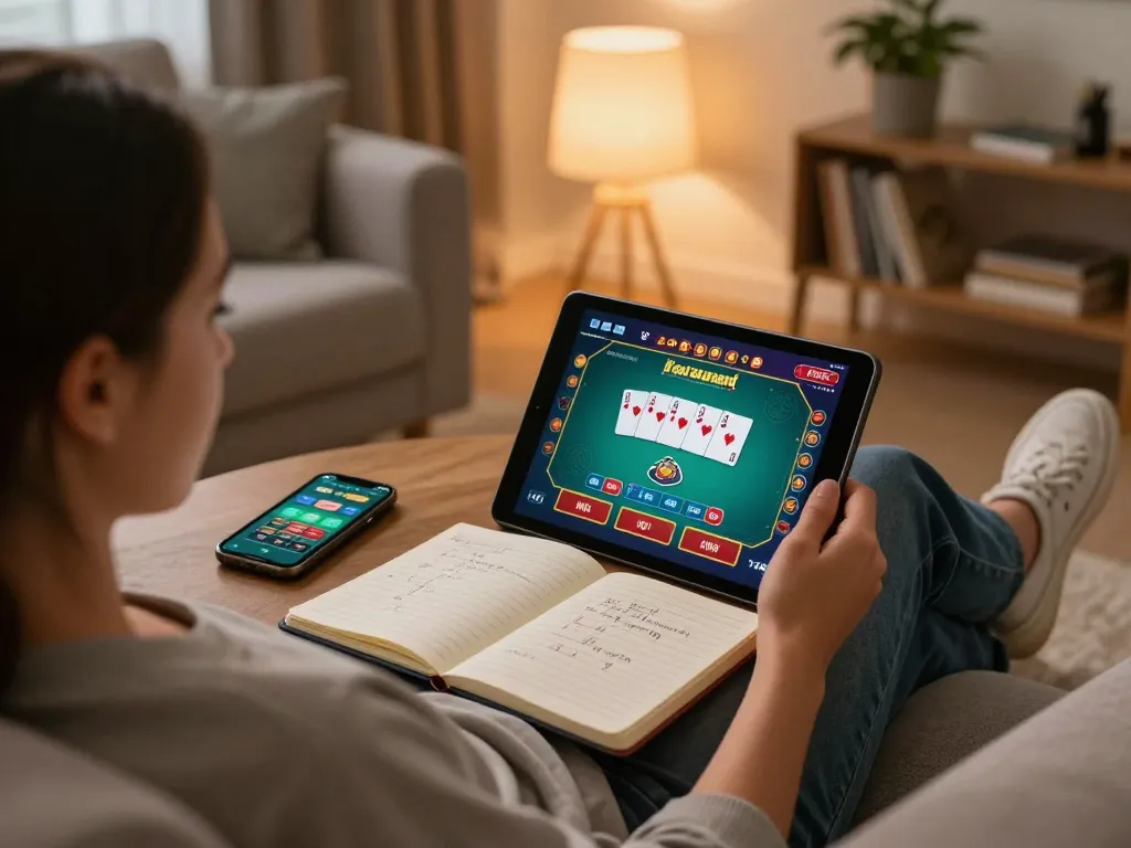 Engaging in online gaming vào shbet không bị chặn on a tablet while reviewing strategies at home.