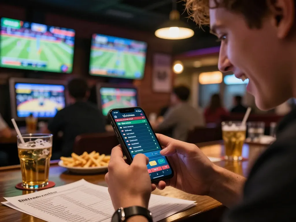 Taking decisive actions based on tỷ lệ nhà cái while enjoying sports betting in an energized bar atmosphere.