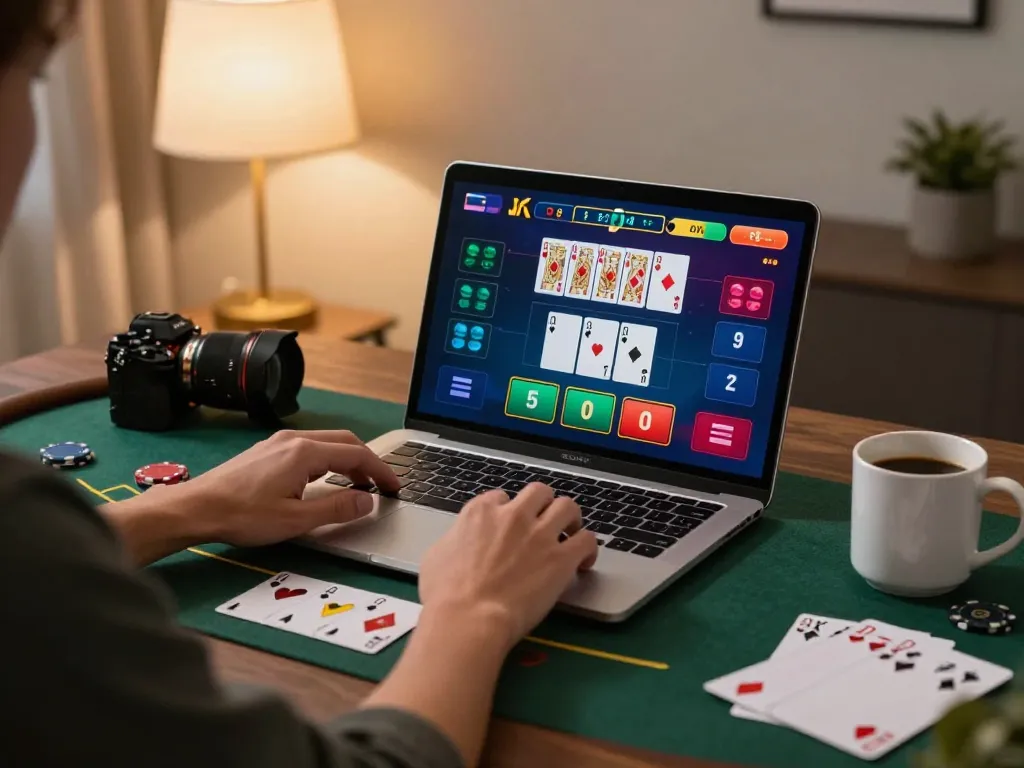 Engaging in strategic blackjack gameplay on laptop at home while exploring F168.