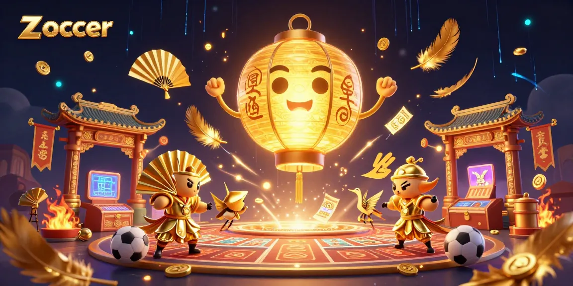 Zoccer sports betting scene featuring a golden lantern spirit and dynamic casino elements.